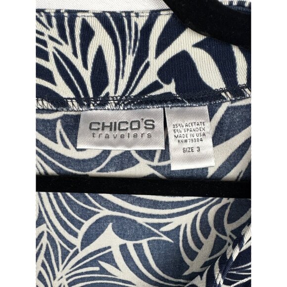 Women’s Chico’s Travelers Size 2XL Navy & White Patterned Short Sleeve Shirt - Picture 5 of 5
